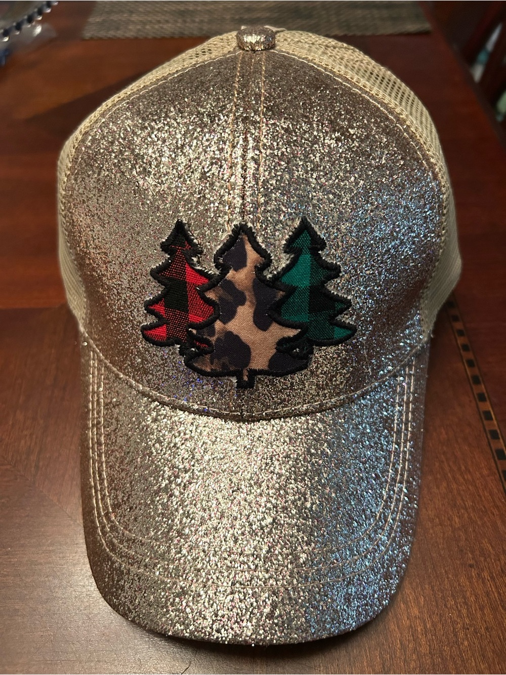 Sparkle Trucker Hat with Woodland Tree Patch - Silver